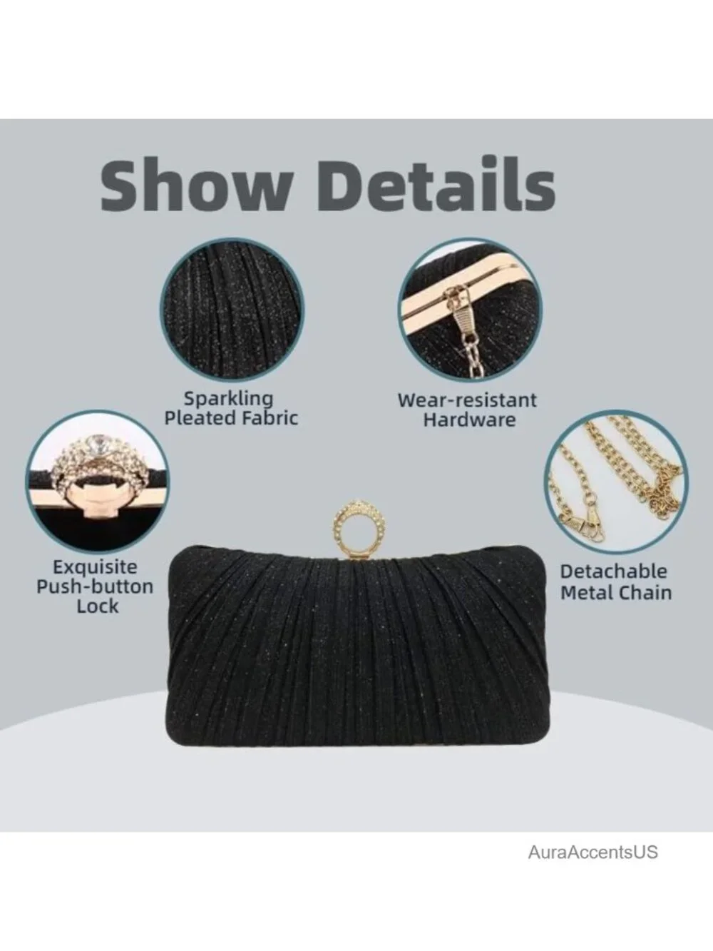Convertible Evening Bag Clutch Crossbody Party Purse Sparkle Formal Wedding